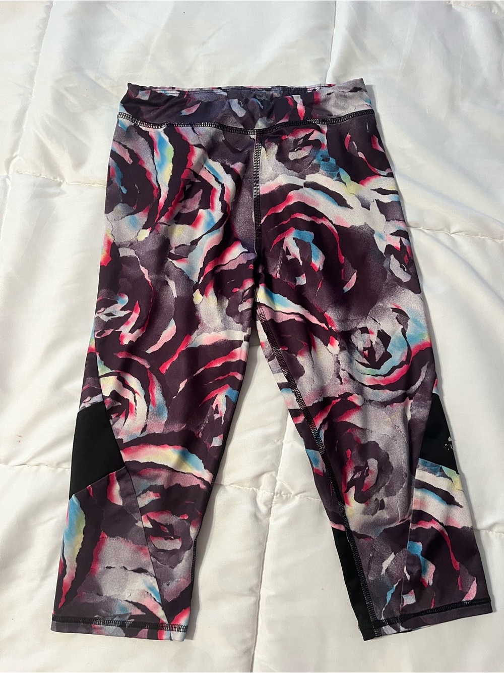 adidas Girls' Multi-Color Floral Capri Leggings - Plum, Pink, Blue